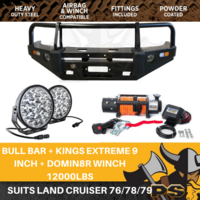 PS4X4 Deluxe Steel Bull Bar + Kings Winch combo to suit LandCruiser 79/78/76 Series