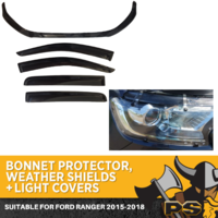 Bonnet Protector Weathershields & Light Covers to suit Ford Ranger 2015-2021