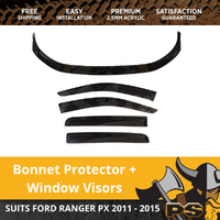 Bonnet Protector & Window Visors Weather Shield to suit Ford Ranger PX 2011-2015