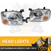 Replacement HeadLights Nissan Navara D22 2001-2015 PAIR Left+Right Head Lights
