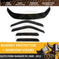 Ford Ranger PK 2009 - 2012 Dual Cab Bonnet Protector & Window Visors Weather Shield