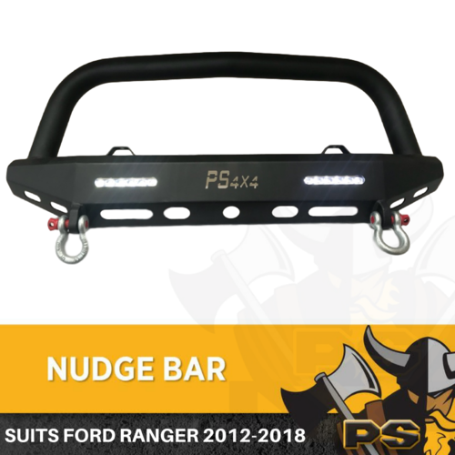 Black Steel Nudge Bar to suit Ford Ranger 2012-2018 Hooks Heavy Duty