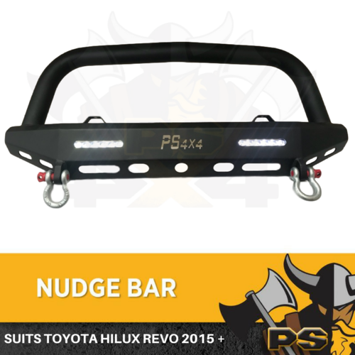 Black Steel Nudge Bar to suit Toyota Hilux 2015-2018 Hooks Heavy Duty