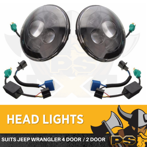 7inch Round LED Headlight Hi Low Beam Halo Angle Eyes For Jeep Wrangler JK 2pcs