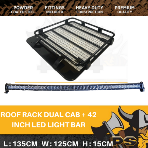 PS4X4 Universal Dual cab Roof rack Steel Cage + Light bar combo