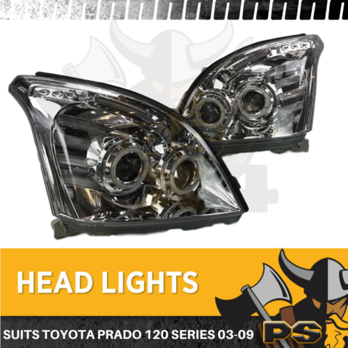 LED Headlights Pair Angel Eye to suit Toyota Prado 120 Series 02-09 Clear