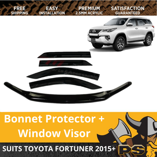 Premium Bonnet Protector + Window Visors Door Guard suit Toyota Fortuner 2015 - 2021