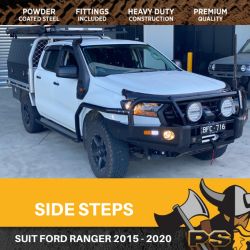 Steel Side Steps for Ford Ranger 2015-2021 + Brush Bars Running Boards Sidesteps