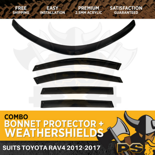 Bonnet Protector + Window Visors Weather shields to suit Toyota Rav4 2012-2018