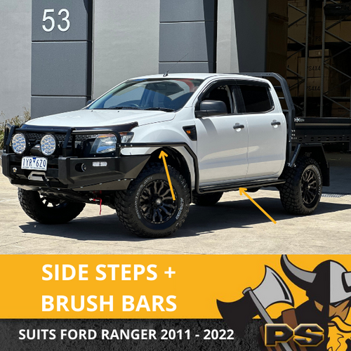 Steel Side Steps for Ford Ranger 2012 - 2021 + Brush Bars Running Boards Sidesteps