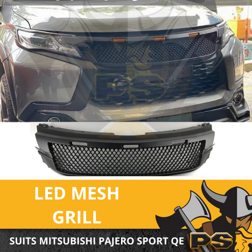 Front Bumper Mesh Style LED Grill fits Mitsubishi Pajero QE Sport 16 - 19 Matte black