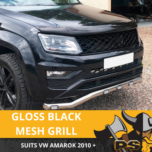 Front Mesh Grill Gloss Black to suit Volkswagen Amarok 2010 - 2022 VW Grille