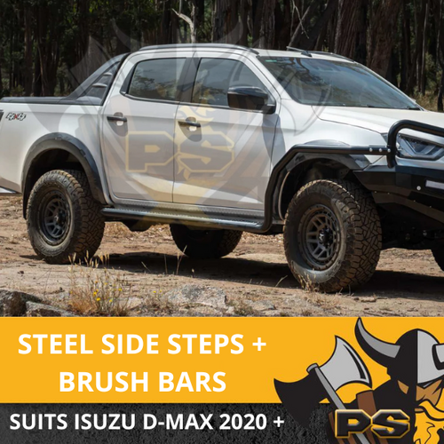 PS4X4 Heavy Duty Side Steps & Brush Rail Bars suit Isuzu D-Max 2020 + D MAX